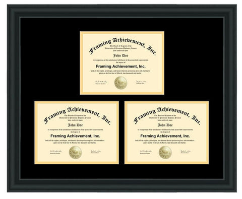 Triple Degree Frame Certificate College Diploma School University Document License Certification Framing Three Matted Holder Display Double