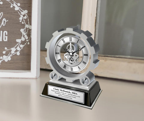 Engrave Desk Clock Engineer Gear Retirement Going Award Gift Employee Coworker