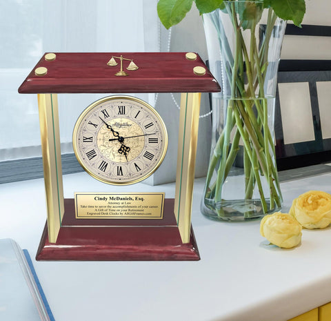 Law scale justice legal gift engraved desk clock attorney lawyer graduation gift