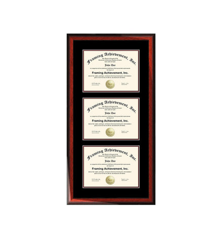 Double Matted Triple University Diploma Frame College Certificate Framing Three Document Satin Mahogany License Certification Plaque Degree Holder Case