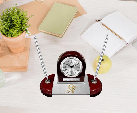 Personalize physician doctor nurse desk clock office name plate pen set nursing