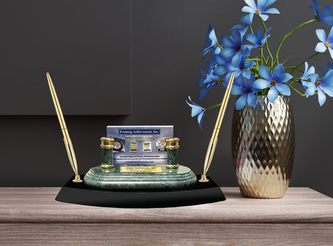 Two Pen Desk Set Office Business Card Holder Unique Modern Luxury Nameplate Engraved Genuine Marble Retirement Promotion Graduation Giftque Personalized Marble Employee Executive Promotion Retirement