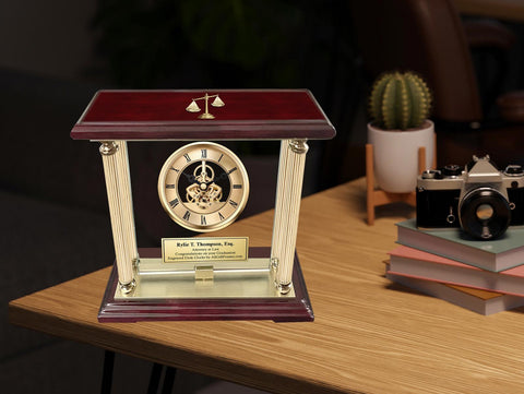 Personalized clock law gift attorney lawyer justice scale student passing bar