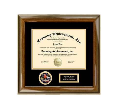 College Diploma Frame 3D Graduate Medal Holder Case Certificate Framing Military Award Display Case Plaque Etched Graduation Gift Honors Walnut Wood