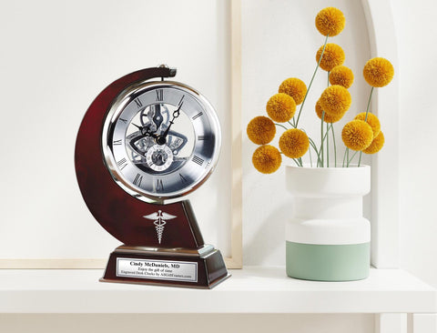 Gear desk clock medical caduceus MD RN doctor osteopathic gift nurse retirement