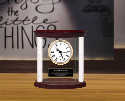 Personalized Clock Diamond Column Mantel Engraved Clocks Etched Table Retirement Service Company Year of Service Love Wife Gift