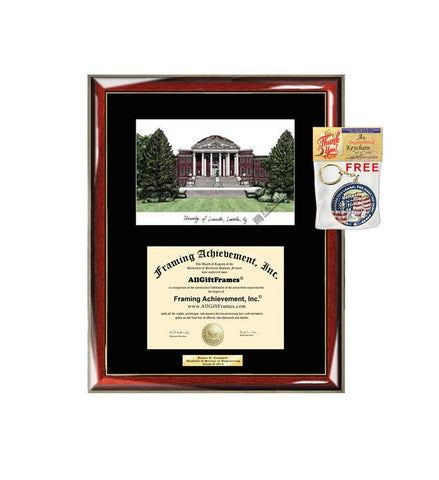 AllGiftFrames University of Louisville Diploma Frame Lithograph Degree Graduation Framing Black Matted Engraved Custom University Graduate Gift Holder Case