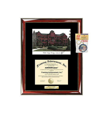 Nebraska Wesleyan University Diploma Frame Lithograph NWU Degree Framing Glossy Prestige Mahogany with Gold Accents Single Black Mat Graduation University Diploma Frame