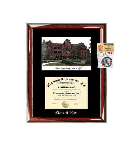 Nebraska Wesleyan University Diploma Frame Emboss Lithograph NWU Degree Framing Glossy Prestige Mahogany with Gold Accents Single Black Mat Graduation University Diploma Frame