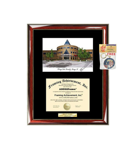 AllGiftFrames Chicago State University CSU Diploma Frame Lithograph Degree Graduation Framing Black Matted Engraved Custom University Graduate Gift Holder Case