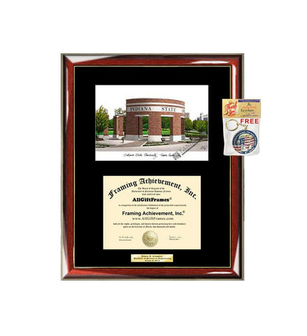 AllGiftFrames Indiana State University ISU Diploma Frame Lithograph Degree Graduation Framing Black Matted Engraved Custom University Graduate Gift Holder Case