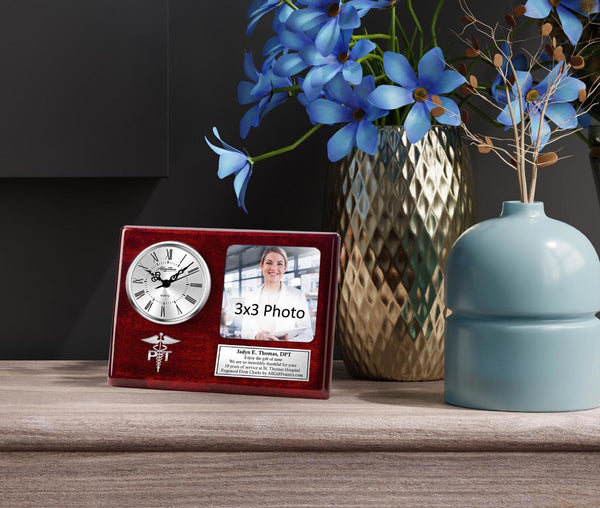 Physical therapy gift school graduation DPT desk picture frame clock photo etch