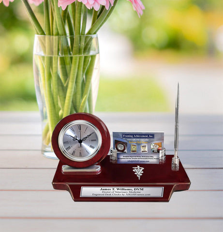DVM Nameplate desk clock veterinarian gift card holder pen name plate veterinary