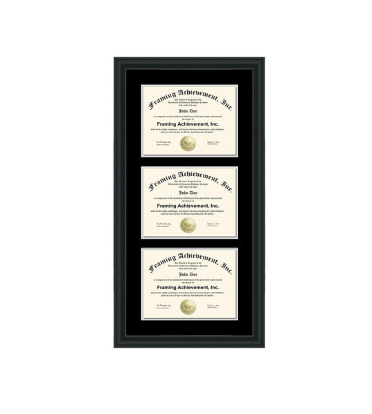 Diploma Framing Three Document Display Case Certificate Frames License Certification Board Certified State Satin Matte Black Plaque Graduation Gift