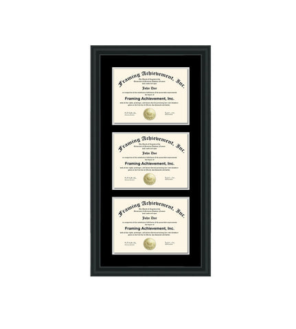 Diploma Framing Three Document Display Case Certificate Frames License Certification Board Certified State Satin Matte Black Plaque Graduation Gift