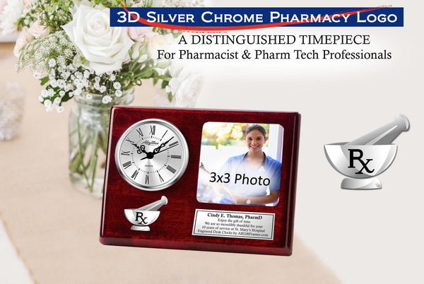 Pharmacist engrave desk picture frame clock pharmacy graduation gift retirement
