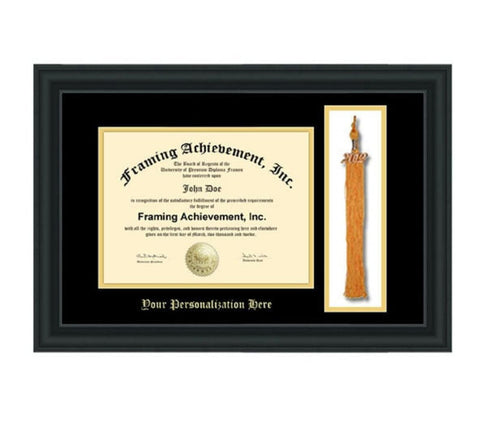 University Graduation Tassel Holder Diploma Frame College Matted Black Inner Gold Personalized Embossed Satin Matte Black High School