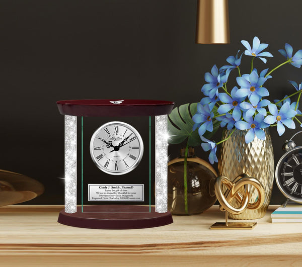 Pharmacist silver glass engraved desk clock pharmd doctor of pharmacy award boss