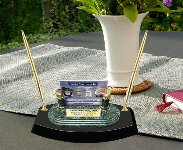 Two Pen Desk Set Office Business Card Holder Unique Modern Luxury Nameplate Engraved Genuine Marble Retirement Promotion Graduation Giftque Personalized Marble Employee Executive Promotion Retirement