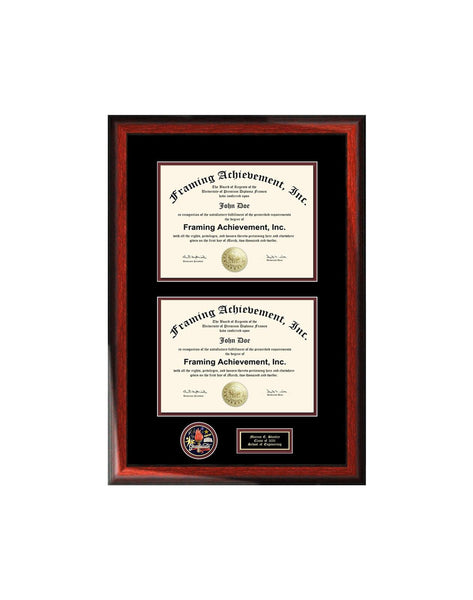 Two Degree Frame Document Dual Diploma Board License Double Certificate Holder Case Engrave Graduate Award Medal Plaque Framing Matted Gift