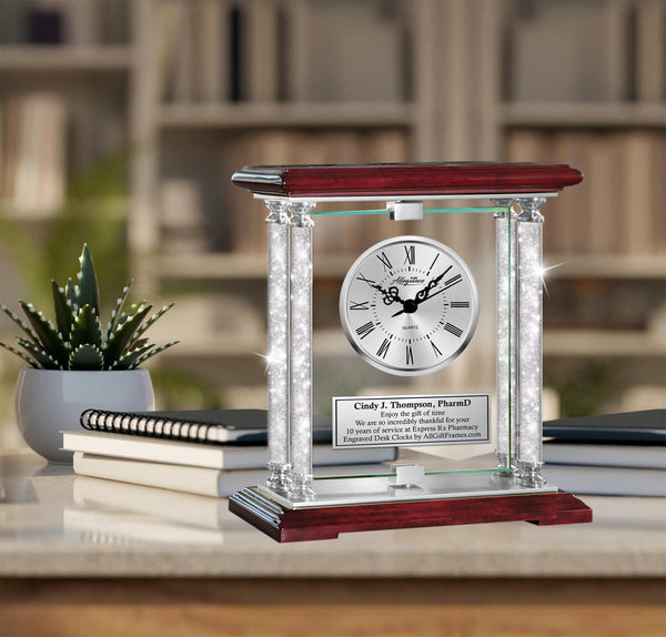 Pharmacist gift pharmacy personalize engraved clock crystal pillars birthday