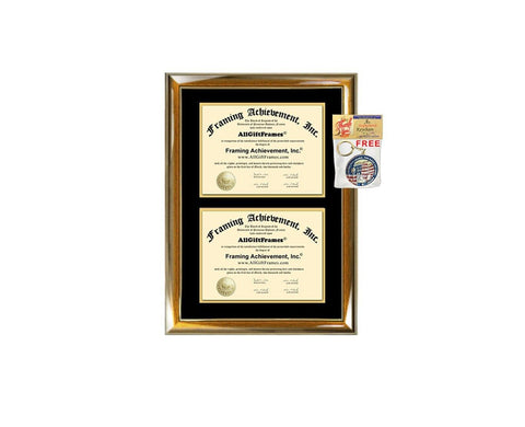Two Document Frame Double Diploma Holder Glossy Walnut Gold Wood Certificate University State Board License Degree Graduate Gift College