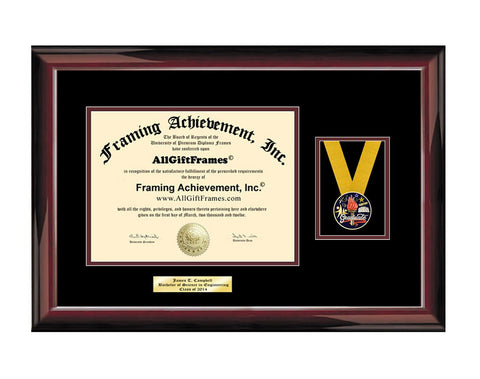 University Diploma Frame with Graduate Medal Academic Ribbon College Graduation Frames Medal Box Framing Honors Medallion Mahogany Matted