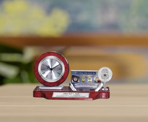 Police officer gift desk clock business card holder school law enforcement etch