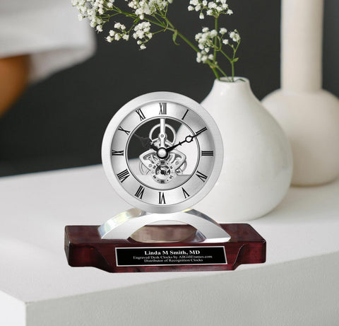 Engrave Gear Clock Silver Retirement Gift Coworker Engineering Graduate Employee