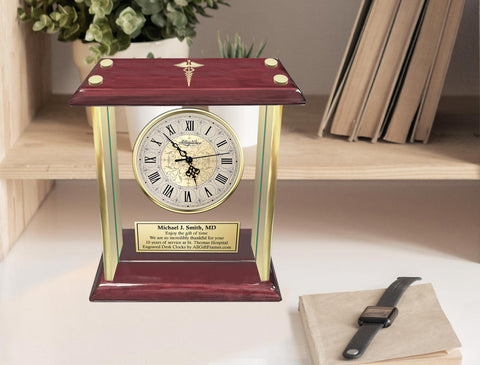Medical caduceus gift gold plaque desk clock nursing school student graduation