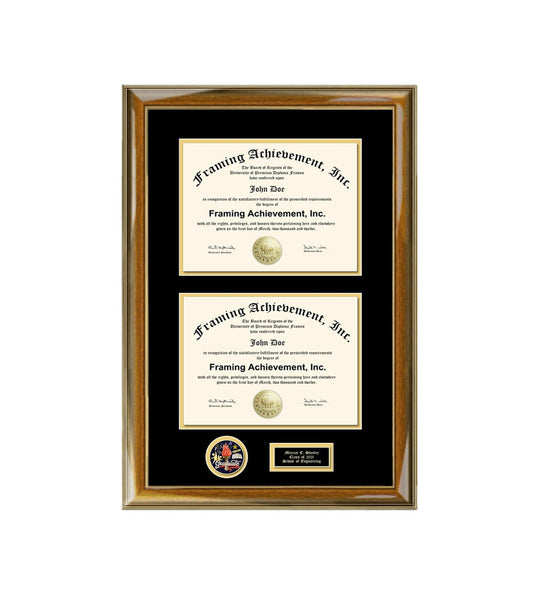 Double Diploma Frame with Graduate Medal Award Academic Achievement Dual Degree Framing Certificate University Graduation Two Document School Medallion College Gift