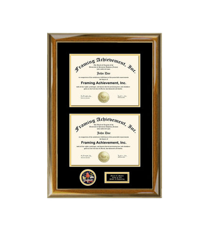 Double Diploma Frame with Graduate Medal Award Academic Achievement Dual Degree Framing Certificate University Graduation Two Document School Medallion College Gift