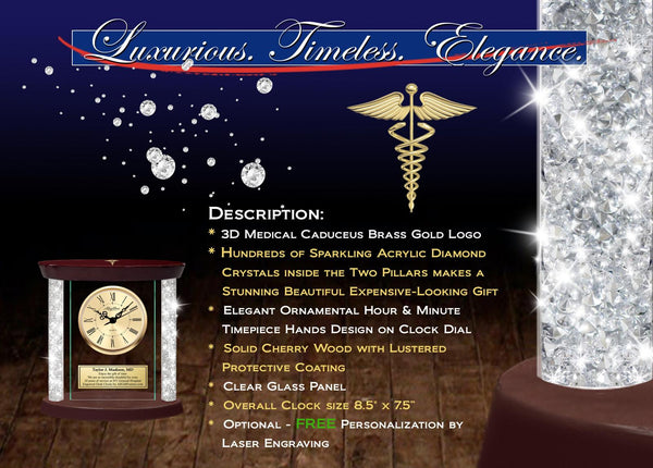 Medical caduceus desk clock doctor medicine physician retirement nurse award