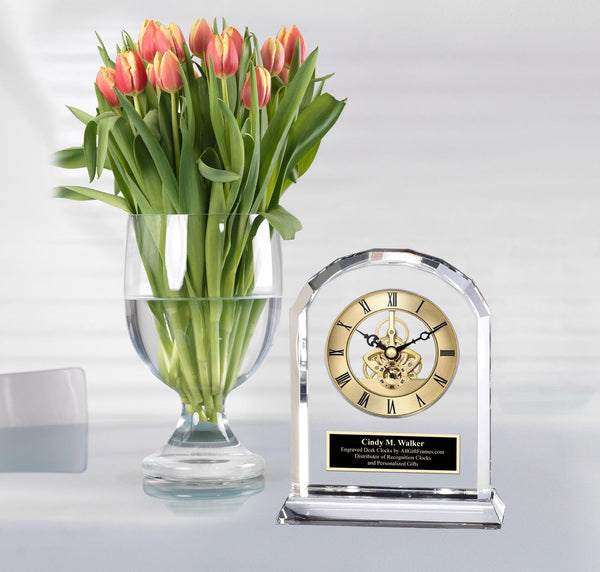 Personalize Engraved Clock Faceted Gem Retirement Employee Service Award Gift
