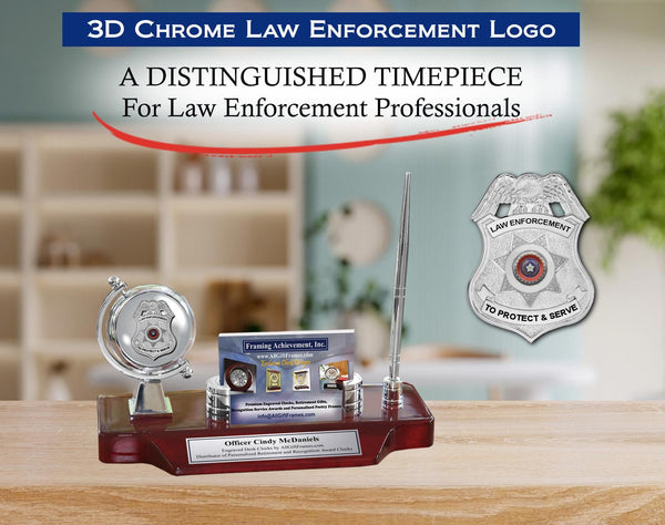 Law enforcement name desk clock pen set nameplate card holder academy graduation