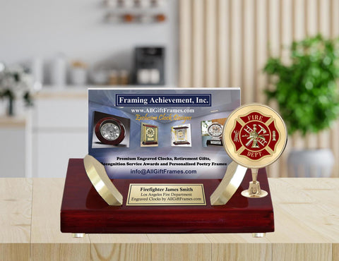 Fire fighter gift graduation engrave business card holder fireman name plaque