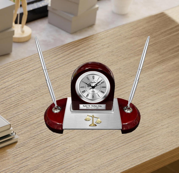 Personalize lawyer desk clock legal law scale pen set service award attorney