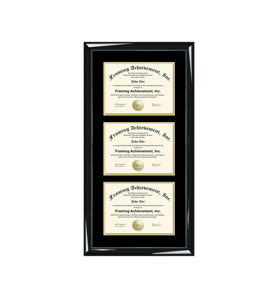 Three Diploma Frame Triple Degree Framing Graduation Display Case Holder University College Certificate State Board License Document Graduate Gift