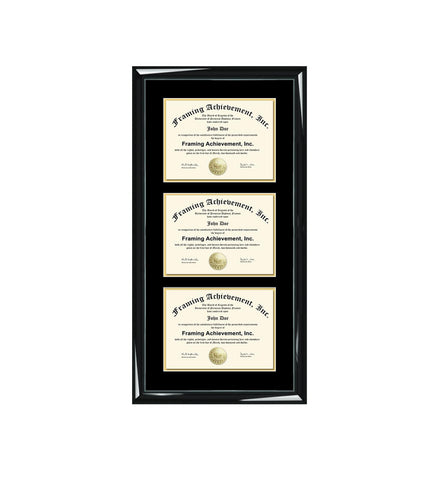 Three Diploma Frame Triple Degree Framing Graduation Display Case Holder University College Certificate State Board License Document Graduate Gift