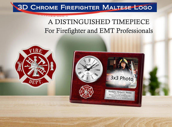 Firefighter desk picture frame clock fire academy graduation gift fireman retire