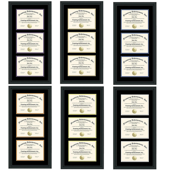 Diploma Framing Three Document Display Case Certificate Frames License Certification Board Certified State Satin Matte Black Plaque Graduation Gift