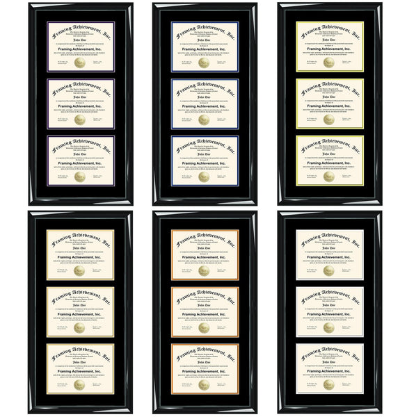 Three Diploma Frame Triple Degree Framing Graduation Display Case Holder University College Certificate State Board License Document Graduate Gift