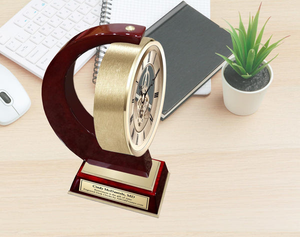 Engraved gold gear wedding anniversary clock retirement birthday employee gift