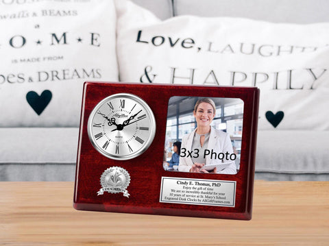 School graduation educator gift engrave desk teacher picture frame clock photo