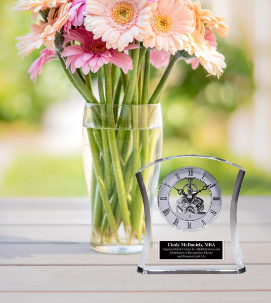 Personalized Crystal Engraved Desk Clock Wedding Anniversary Employee Award