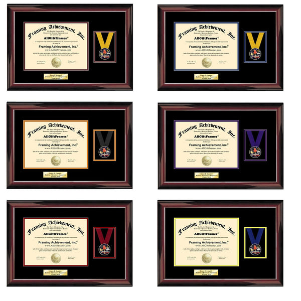 University Diploma Frame with Graduate Medal Academic Ribbon College Graduation Frames Medal Box Framing Honors Medallion Mahogany Matted