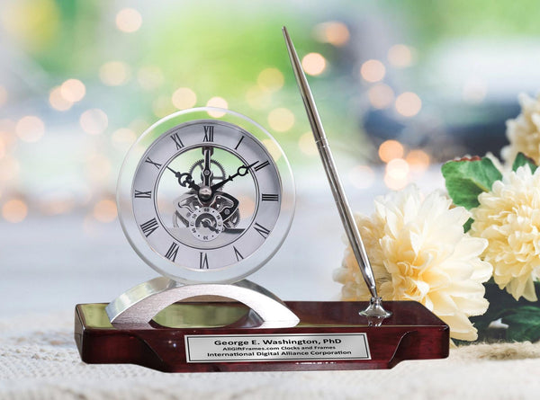 Desk Clock Pen Personalized Retirement Congratulation Employee Gift Name Plate