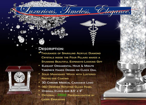 Doctor gift physician desk clock crystal diamond MD Nurse congratulation RN etch