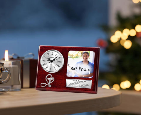 Engraved desk picture frame clock retirement nurse photo award gift RN MD doctor