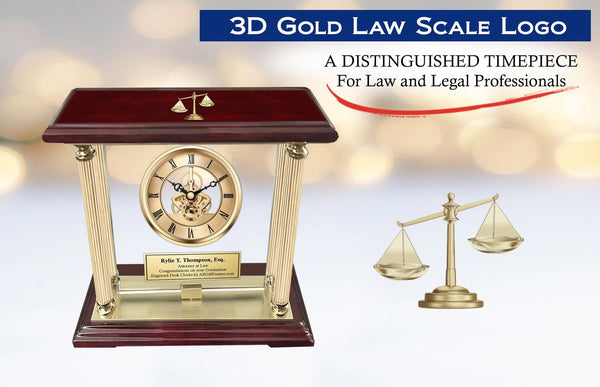 Personalized clock law gift attorney lawyer justice scale student passing bar